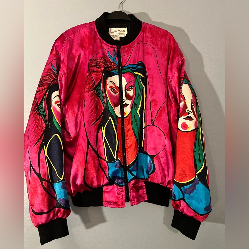 Casual Corner Pink Artistic Bomber Jacket